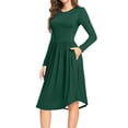 thumbnail image 3 of MLANM Women Long Sleeve Polka Dot Casual Modest Work Midi Knee Length Dress with Pocket, XL Dark Green, 3 of 6