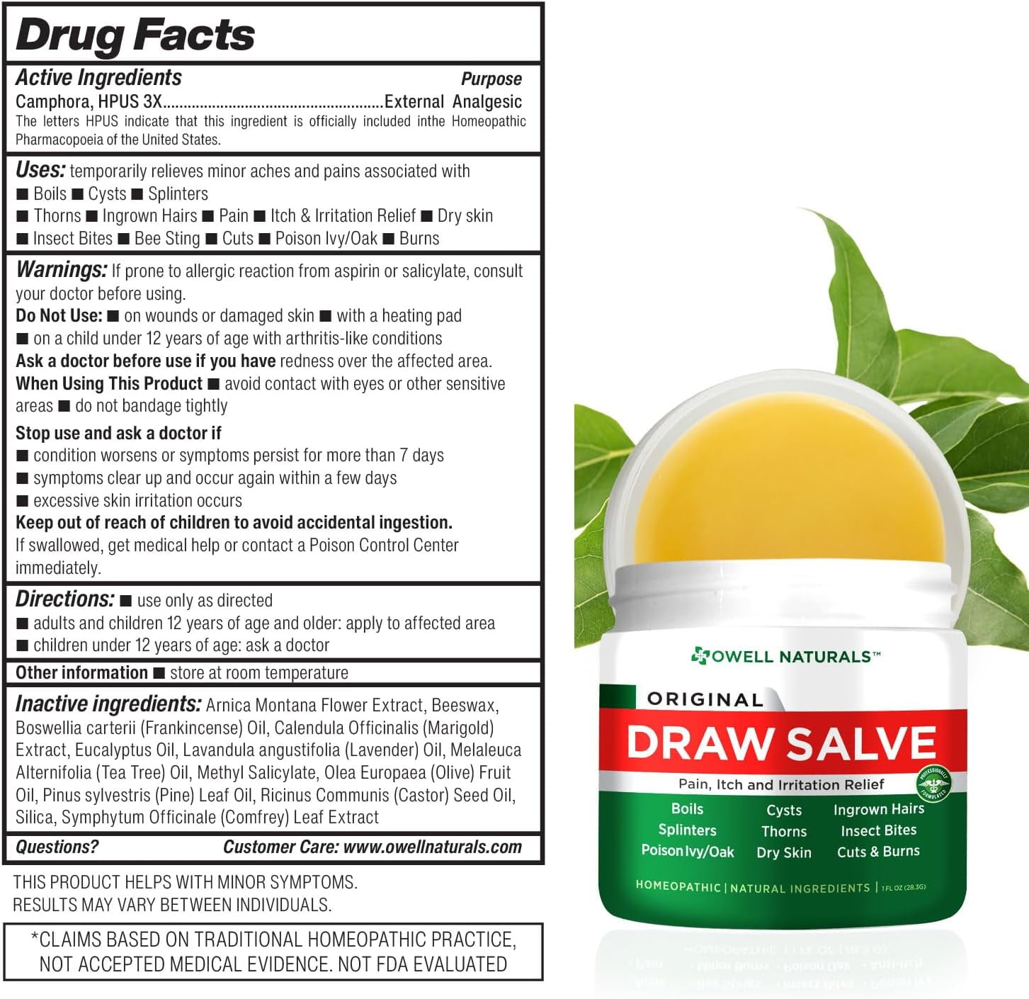 Owell Naturals Salve Drawing Ointment 1oz – Drawing Salve & First Aid Ointment for Burns, Ingrown Hair, Skin Irritations, Honey Lavender