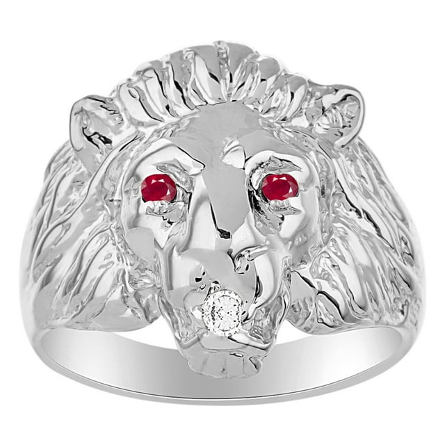 RYLOS RingsSterling Silver* Conversation Starter Diamond & Gorgeous Precious Ruby, Sapphire or Emerald Lion Head Ring Size 8
