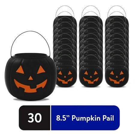 30ct - 8" Black & Orange Pumpkin Pail Halloween Trick-or-Treat Basket, by Way To Celebrate