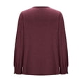 thumbnail image 4 of Dxzfnsa Women's Solid Color Long Sleeved U-neck Pleated Loose Plus Size Tops Wine-S, 4 of 6
