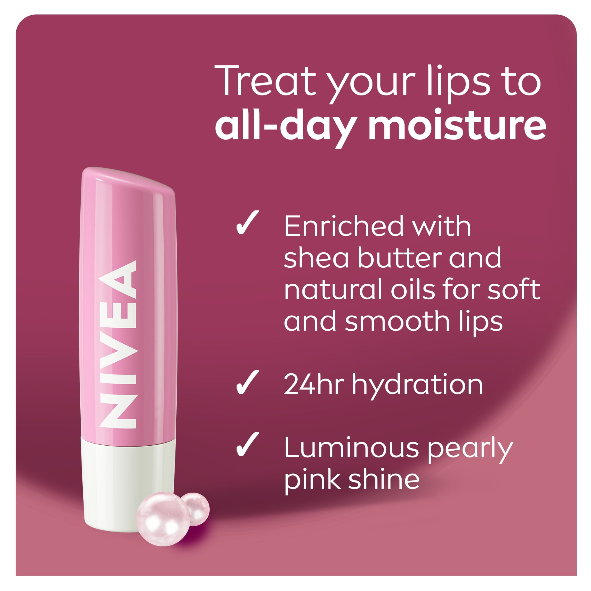 NIVEA Pearly Shine 24H Moisture Lip Balm Sticks, Duo Pack, 2 x 4.8g