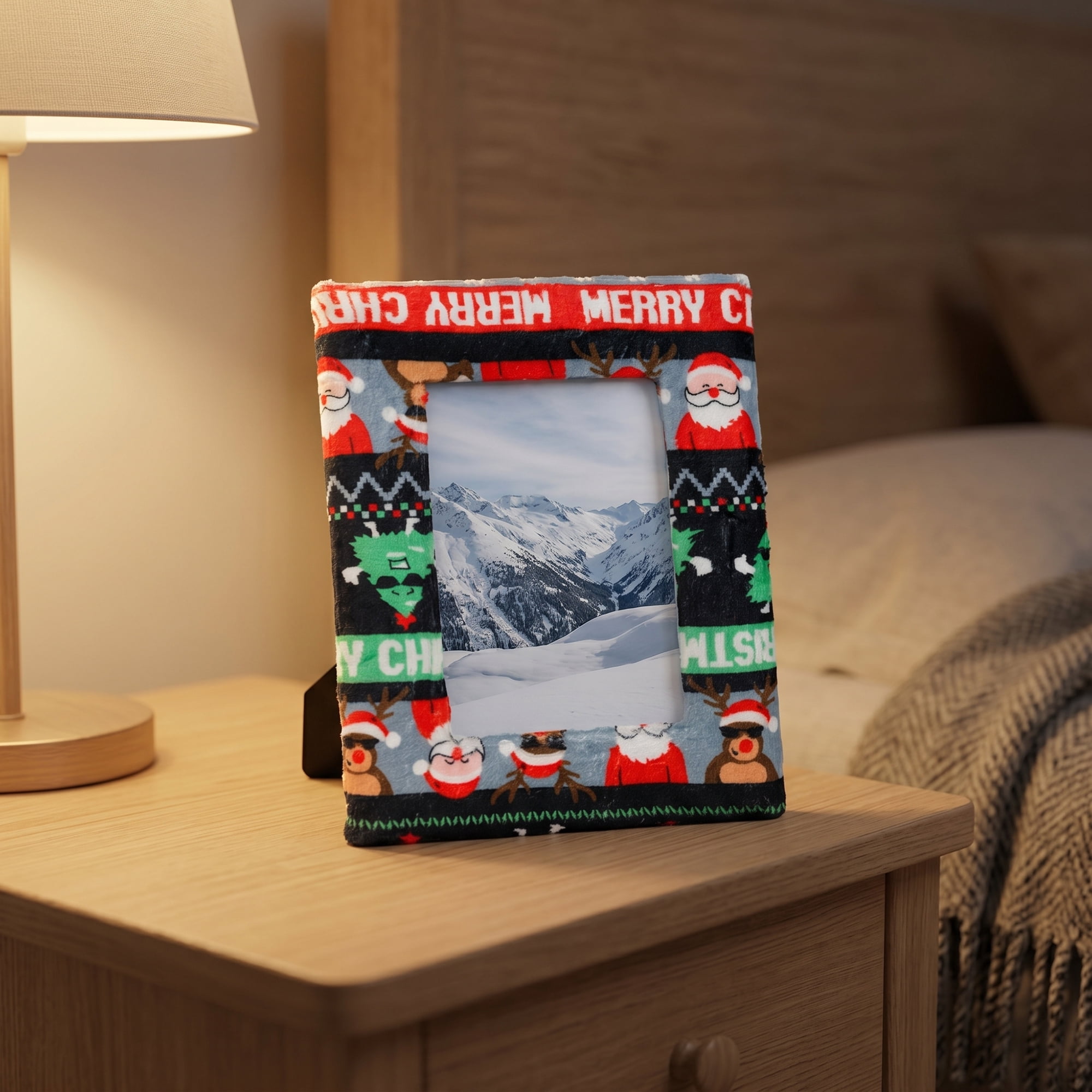 Unique Bargains Plush Furry Cozy Holiday Photo Frame Black Christmas Tree 4" x 6"