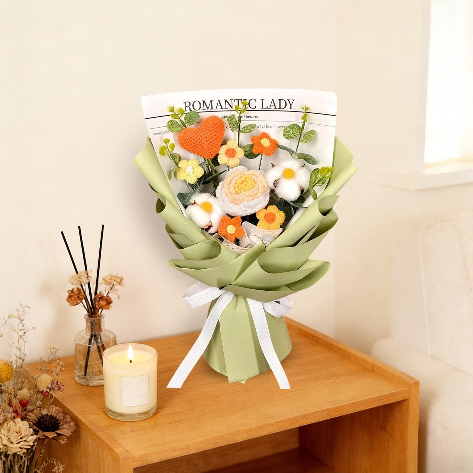 Knitted Flower Bouquet Handmade Tulip Rose Daisy Crochet Flowers, Gift for Mother's Day Graduation Birthday Teacher Appreciation Home Decor Artificial Bouquet