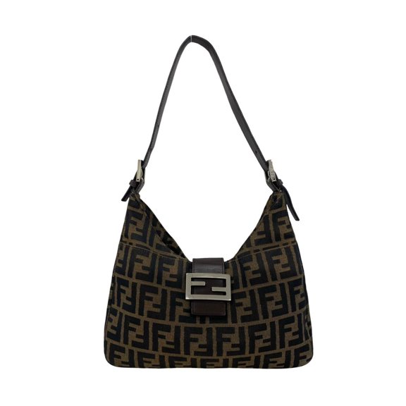 Pre-Owned FENDI Zucca FF pattern logo hardware canvas leather genuine semi-one shoulder bag...