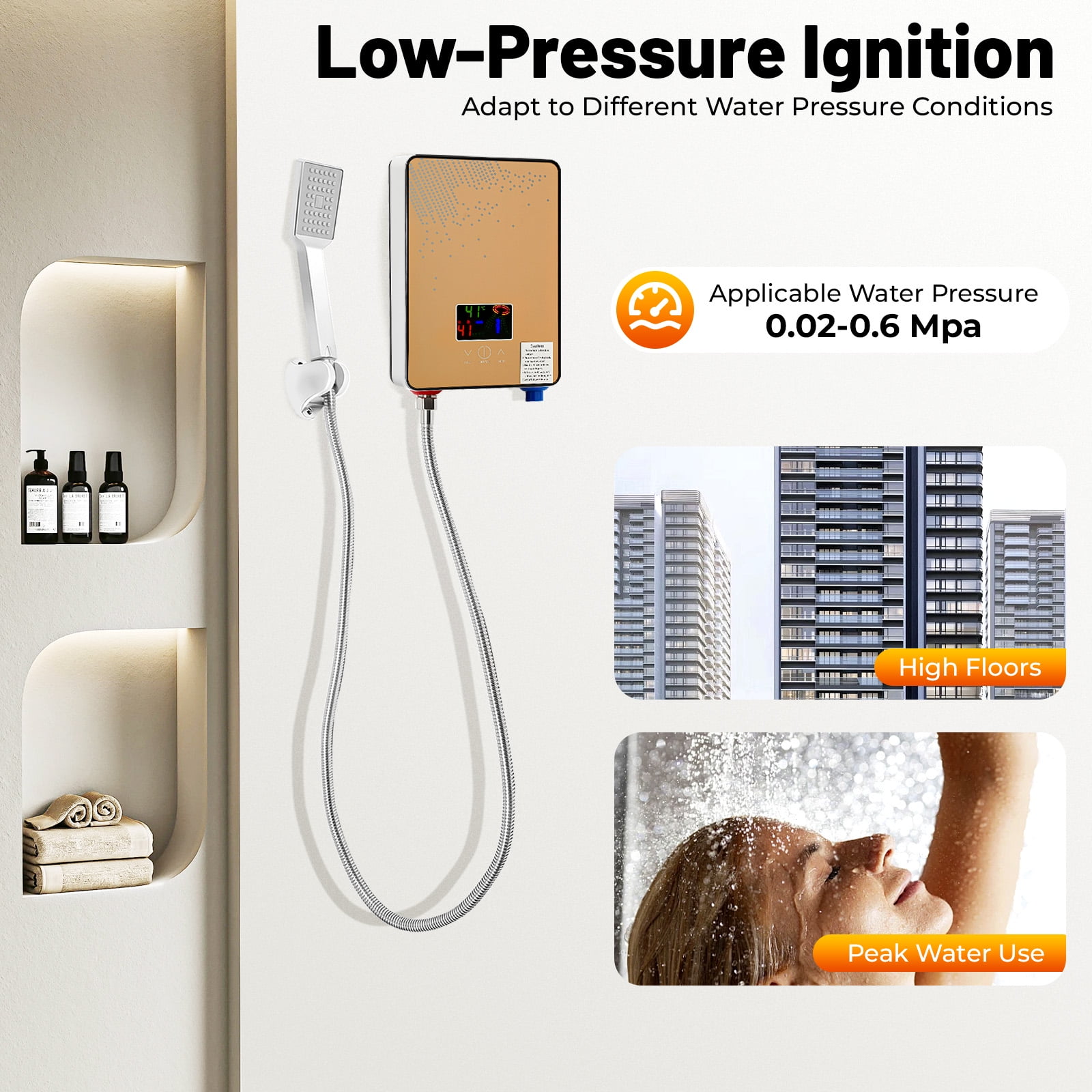 DUYIWAA Water Heater 110V 4500W Instant Electric Tankless Hot Water Heater On Demand Whole House LED Display