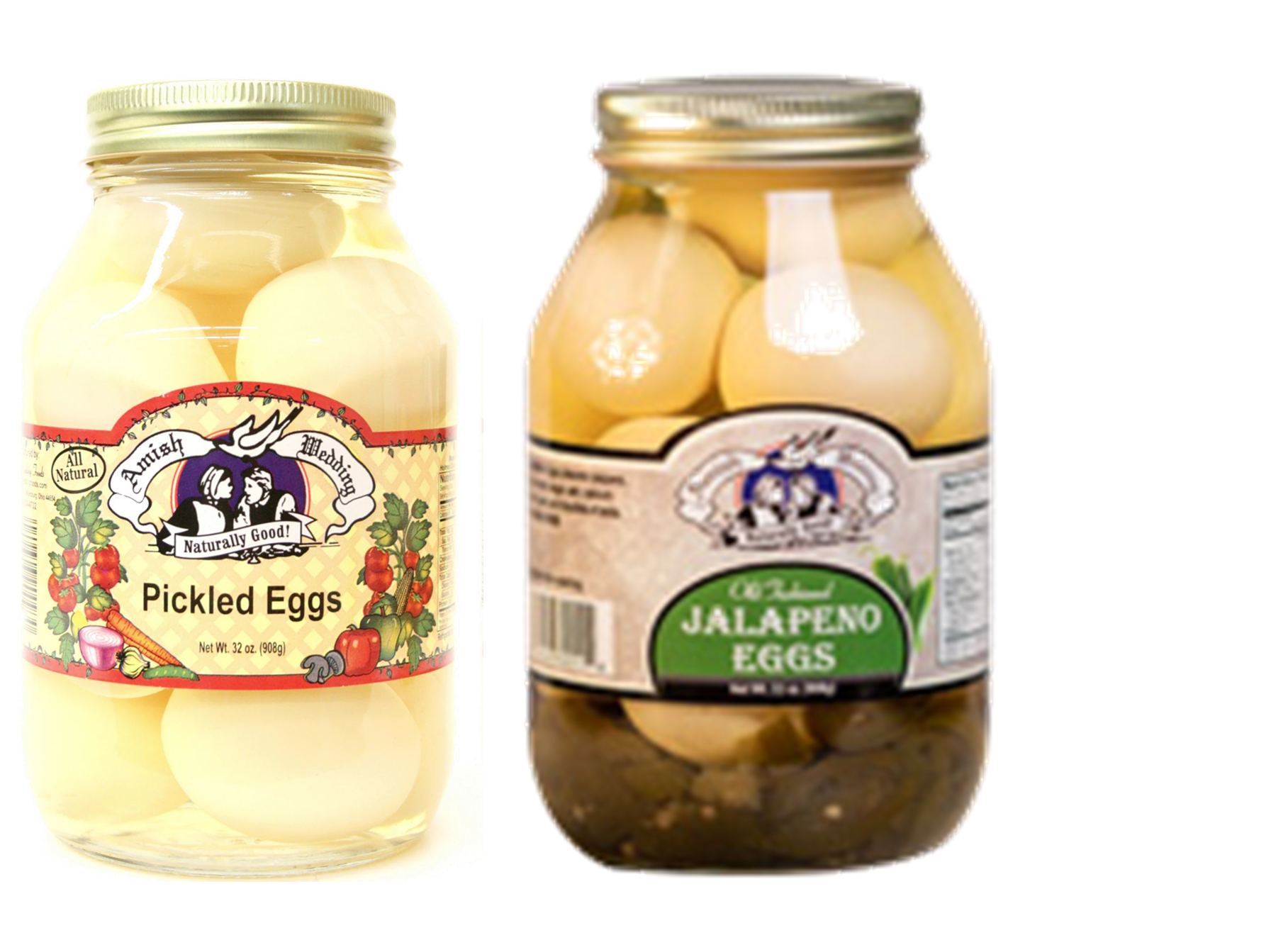 Amish Wedding Pickled Eggs & Jalapeno Eggs Variety 2Pack, 32 oz. Jars