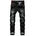 thumbnail image 4 of Defitshape Men's Denim Pants Mid Rise Jeans Straight Leg Casual Western Winter Pocket Summer Ripped Denim Pant Black 28, 4 of 5