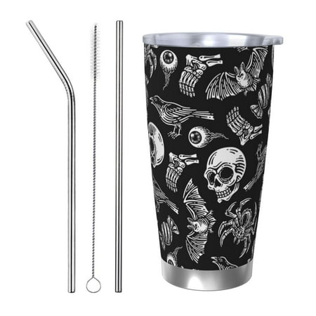

Lukts Skull bird bat spider for 20OZ Car Cup Stainless Steel Direct Drinking Straw Thermos Cup Suitable for Office Travel and Car-Straw Three-piece Set
