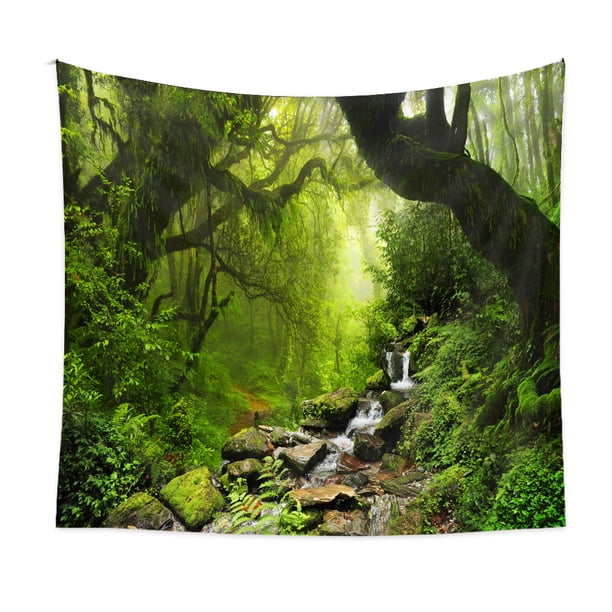 Tapiz Decorativo de Pared Dormitorio - Bosque Tropical Naturaleza Eco Plantas Cascada - 200 x 150 cm Grande - Papel Pintado de Tela - Tapiz de Pared Estético - Decoración Panorámica JAMW Sencillez