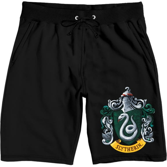 Harry Potter Slytherin House Shield Men's Black Sleep Pajama Shorts-Medium