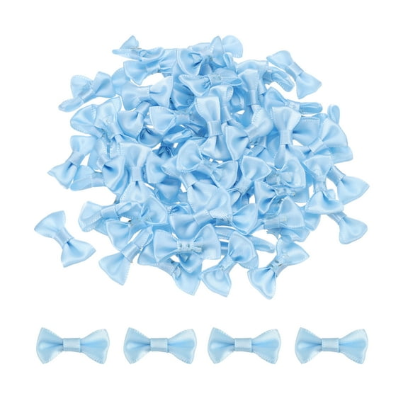 120pcs Blue Bow Ties 1.2"x0.6" Mini Bowknot for Crafting Satin Bows Bulk