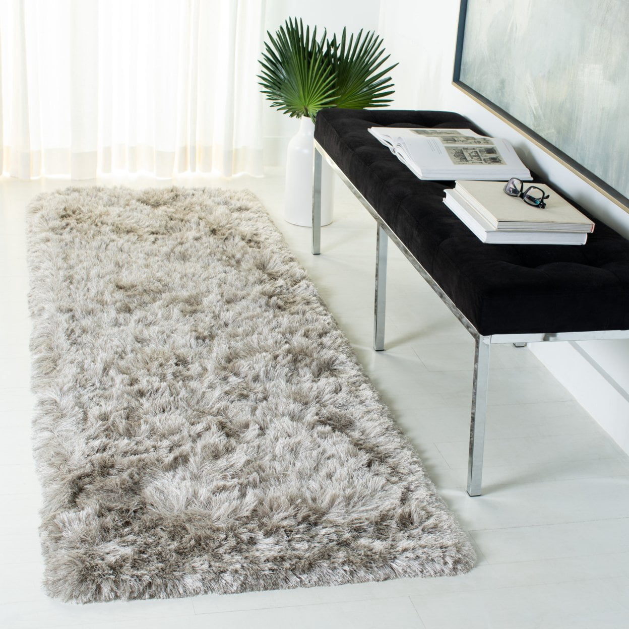 Safavieh Ocean Amyas Solid Shag Area Rug, Light Gray, 4' x 4' Square