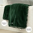thumbnail image 3 of PAVILIA Fleece Throw Blanket for Couch with Pom Pom Fringe, Emerald Green, Soft Cozy Fuzzy Flannel Blanket for Sofa Bed, Lightweight Plush All Season Throw, 50x60 Inches, 3 of 8