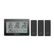 BALDR Digital Wireless Weather Station with 3 Remote Sensors, Real-Time Humidity Meter and Temperature Tracker with LCD, Touchscreen, Built-in Stand and Hanging Slot, 262 ft Max Distance - Black