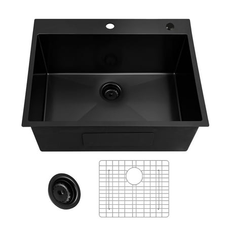25 inch Drop-in Single Bowl Kitchen Sink, 18 Gauge Single Bowl Topmount Stainless Steel Kitchen Sink with Accessories