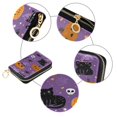 thumbnail image 3 of PU Leather Zip Card Holder Women's Card Case Zipper Card Case Compact & Lightweight Black Cat and Pumpkin, 3 of 7