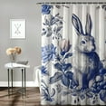 thumbnail image 2 of JRXY Blue and White Porcelain Floral Chinoiserie Rabbit Shower Curtain, Multiple Sizes White, 2 of 6