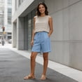 thumbnail image 4 of GUACER Women's Linen Shorts Fashion Bermuda Drawstring Pockets with Hollow Side Beach Shorts, 4 of 9