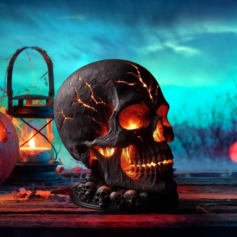Chanana Skull Flame Table Lamp, Lava Stone Skull LED Desk Light