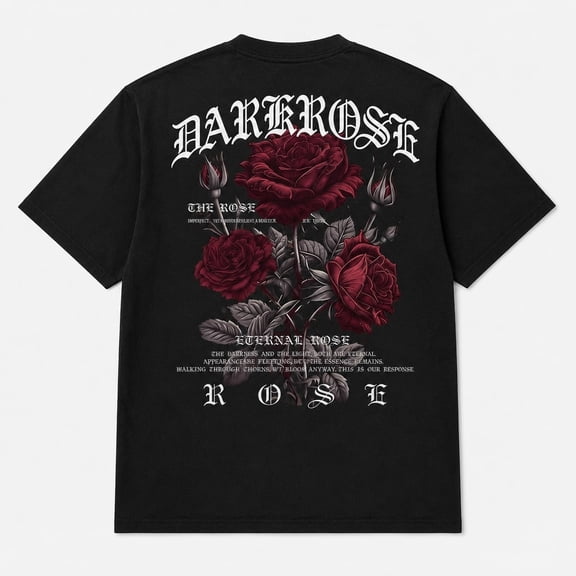 Men's Gothic Rose Graphic T-Shirt, Floral Back Print Short Sleeve Crewneck Tee