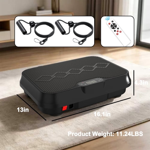 Vibration Plate Exercise Machine with Remote Control & Resistance Bands, Compact Whole Body Workout Platform for Home Gym, Black