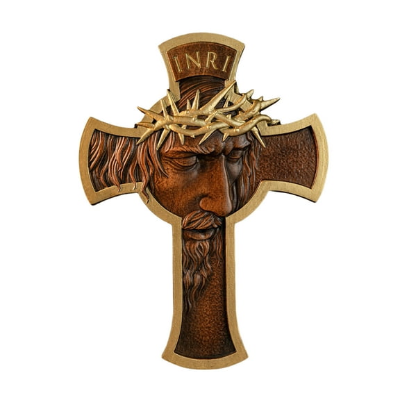 Crown of thorns jesus crucifixion wood cross on wall handicraft wall hanging cross christ wall art home decoration 14 inches