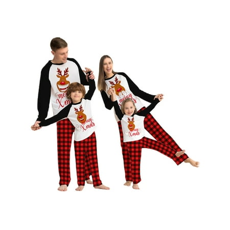 

Colisha Loungewear Holiday PJ Sets Women Men Kids Letters Printed Elastic Waist Matching Family Pajamas Set Soft Plaid Sleepwear Red Mom 3XL