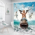 thumbnail image 2 of Funny Animal Shower Curtain, Cool Raccoon Riding Shark Theme Ocean Shower Curtain for Bathroom, Fun Nautical Kids Children Fabric Bath Curtain with 12 Hooks, 72X72in, 2 of 7