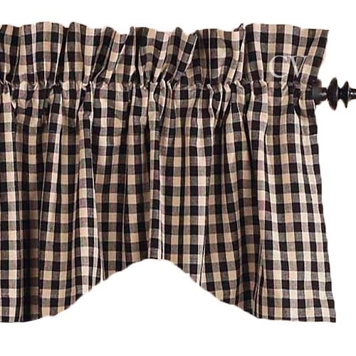 Heritage House Check Black Farmhouse Valance - Scalloped 72x15.5 - Home Collections by Raghu