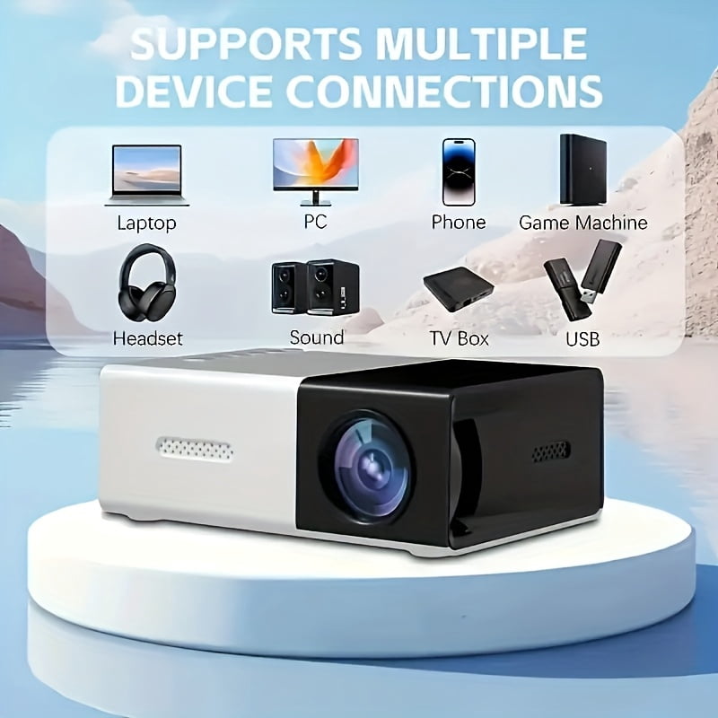 A 1080P Mini LED Projector, Compact And Portable, Suitable for Outdoor And Home Use, Supports 1080P HD Resolution, Local 240P, Compatible with Android, Ios, Windows, Etc., Supports USB Power Supply
