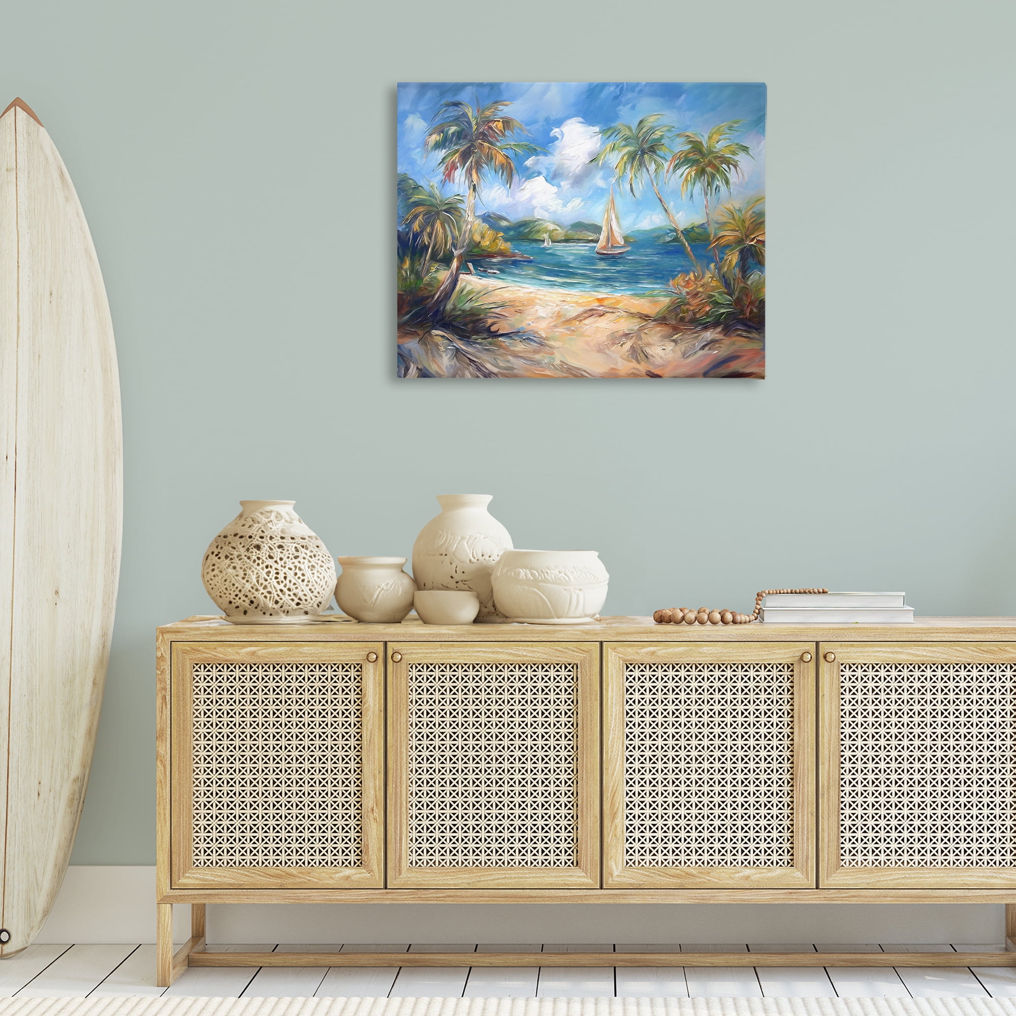 Stupell Industries Paradise Beach Harbor Coastal Painting Gallery Wrapped Canvas Art Print Wall Art, 40 x 30