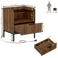thumbnail image 2 of PetFurnishn  Mid Century Modern Nightstand with Charging Station, Fluted Night Stand, Bedside Table with Glass Top & Metal Legs, Wood End Table for Bedroom, Living Room (Walnut), 2 of 7