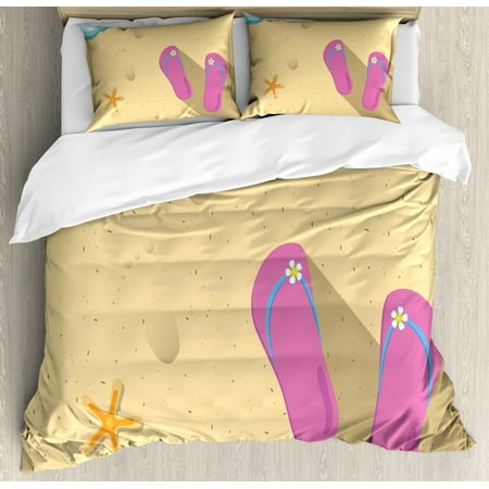Flip Flop King Size Duvet Cover Set Pinky Beach Thong And