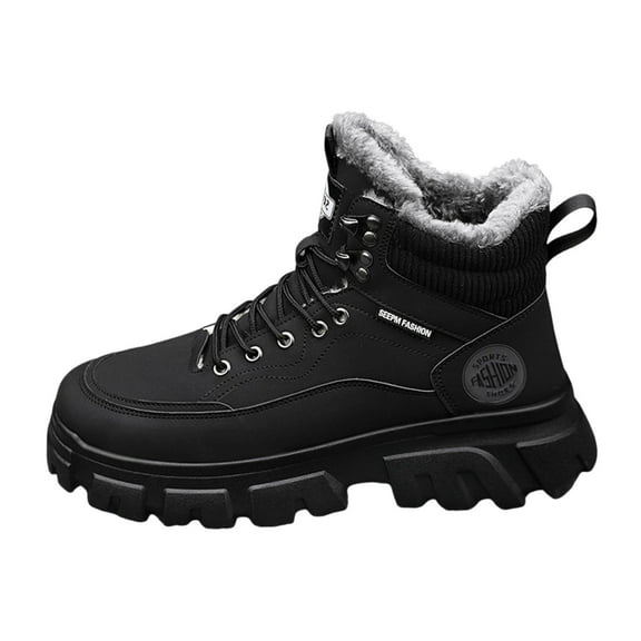 Xmyrz Snow Boots For Men Recreation Indoor Cozy Lace Up Breathable Fleece Wide Calf Boots Winter Boots Mens Shoes