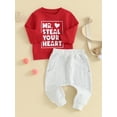 thumbnail image 4 of Musuos Baby 2Pcs Valentine’s Day Outfits Long Sleeve Letter Sweatshirt + Pocket Pants Set Toddler Clothes, 0-5 Years, 4 of 10