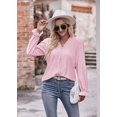 thumbnail image 6 of Autumn Women's Solid Color T-shirt Holed Lace V-neck Long-sleeved Top, 6 of 8