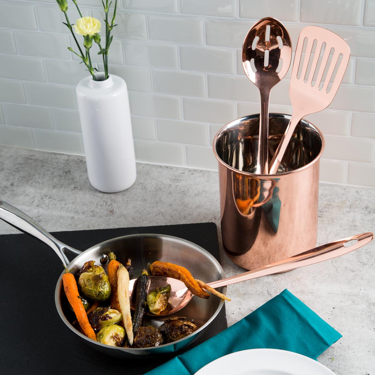 4Piece Copper Kitchen Utensil and Holder Set Home 13" Turner Cooking