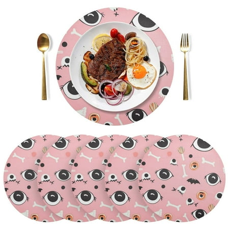 

Round Placemats Plate Mats 15 Inch Non-Slip Heat Resistant Washable PVC Set Table Decoration for Kitchen Dining Hlloween-themed Eyes