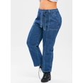 thumbnail image 1 of Tamaño más ceñido de pespunte pierna ancha pantalones vaqueros Rosegal Vaqueros de talla grande, 1 of 5