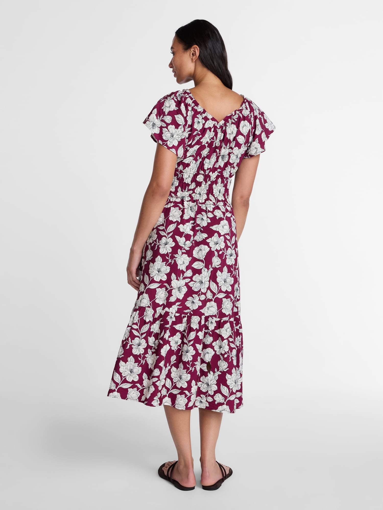 Time and Tru Women's Tiered Midi Dress with Flutter Sleeves, Sizes XS-XXXL