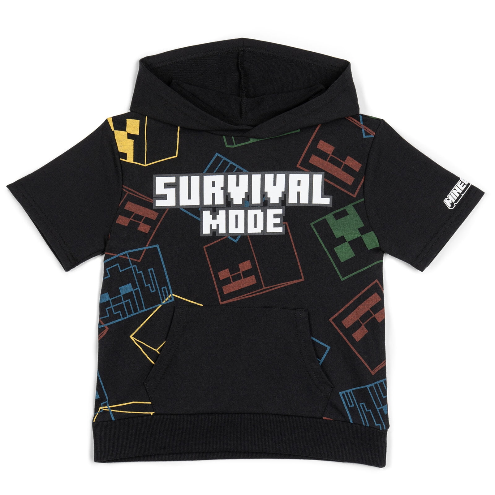 Minecraft Big Boys' 2-Piece Hooded Tee and Shorts Set Black