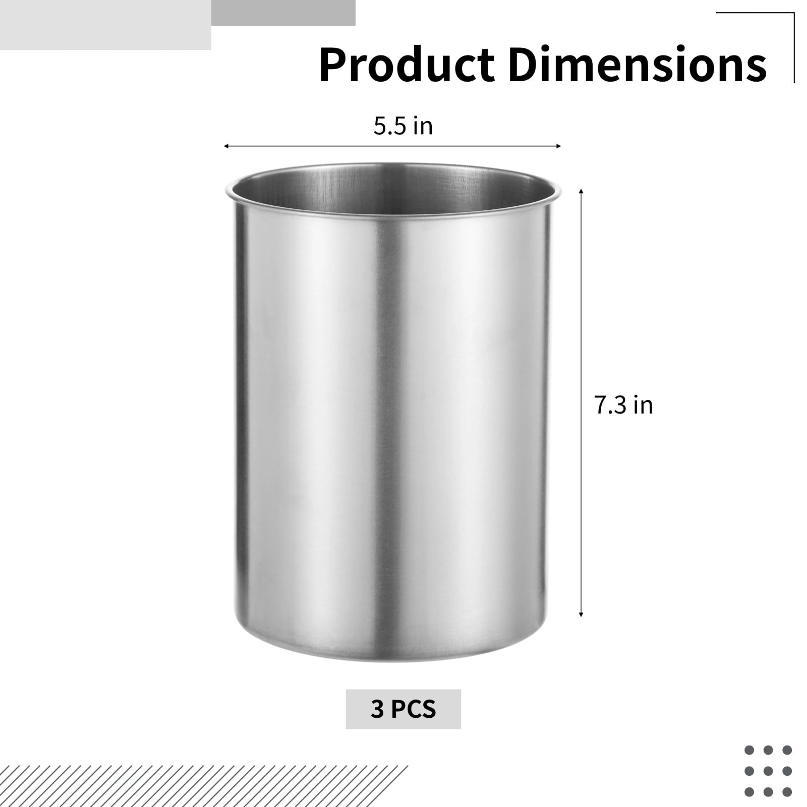 3 PCS Stainless Steel Kitchen Utensil Holders, 5.5 x 7.3 in Cylinder Kitchen Countertop Organizer, Dishwasher Safe Cooking Utensil Holder, Large Capacity for Cafe Restaurant Bakery