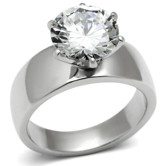 Alamode TK520-6 Women High Polished Stainless Steel Ring with AAA Grade CZ in Clear - Size 6