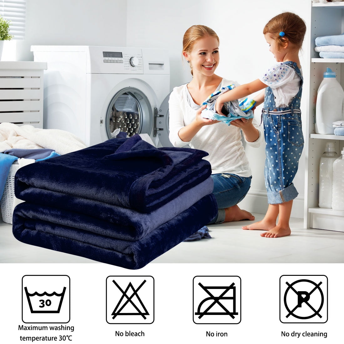 Unique Bargains Flannel Fleece Blanket Soft Wide Hemmed Queen Navy Blue