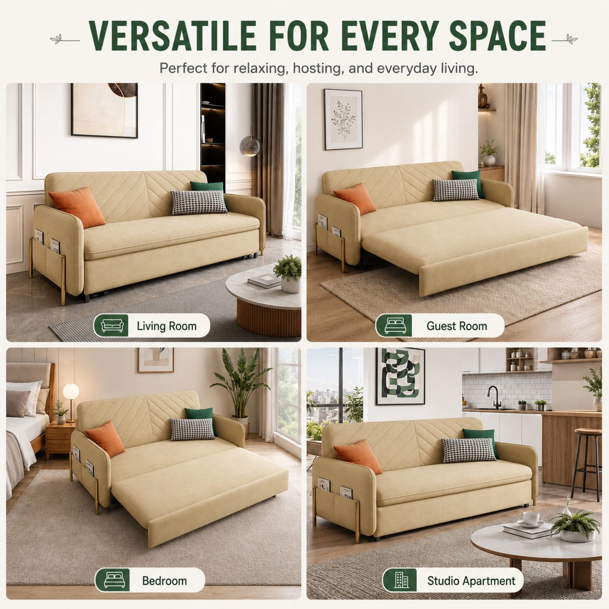 DEALTOPS 79" Pull Out Sofa Bed with Storage Drawers, Velvet Sleeper Sofa Couch, Beige