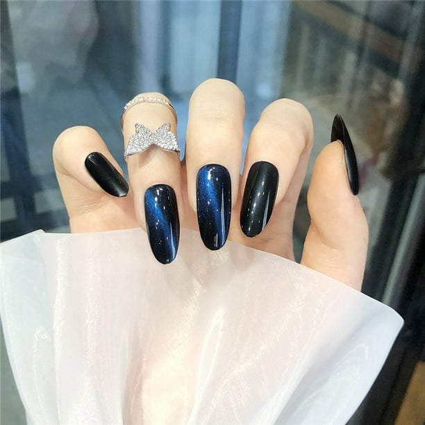 Fofosbeauty 24pcs Press on False Nail Tips Extra Long Stiletto Manicure Full Cover Fake Nails, Gel Cateye Blue Black Fofosbeauty 24pcs Press on False Nail Tips Extra Long Stiletto Manicure Full Cover Fake Nails, Gel Cateye Blue Black