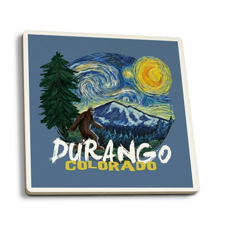 

Durango Colorado Bigfoot Starry Night Contour (Absorbent Ceramic Coasters Set of 4 Matching Images Cork Back Kitchen Table Decor)