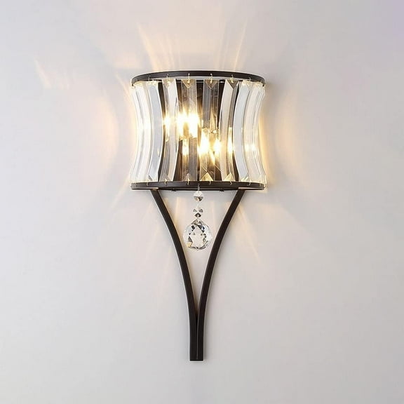 Luxury Crystal Wall Lamp Geometric Wall Sconce, Indoor Metal Wall Light Wall Mount Farmhouse Lighting Fixture, E14 Headboard Lamps for Living Room Bedroom Bedside Hallway