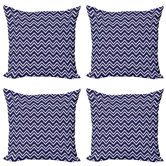 Ambesonne Nautical Throw Pillow Cover 4 Pack, Zig Zag Modern Pattern, 20", Dark Purple White